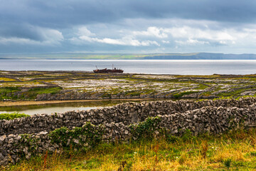 Shipwreck and stone walled fields on Inisheer, Aran Islands, Ireland © Lumen&Lines
