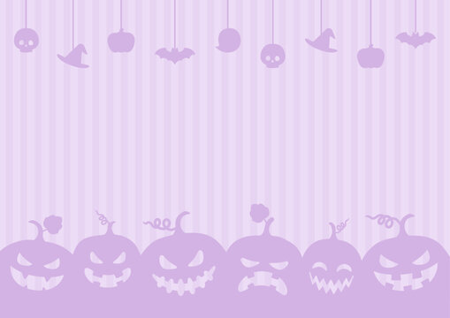 ハロウィンのかぼちゃと飾りの背景、紫色