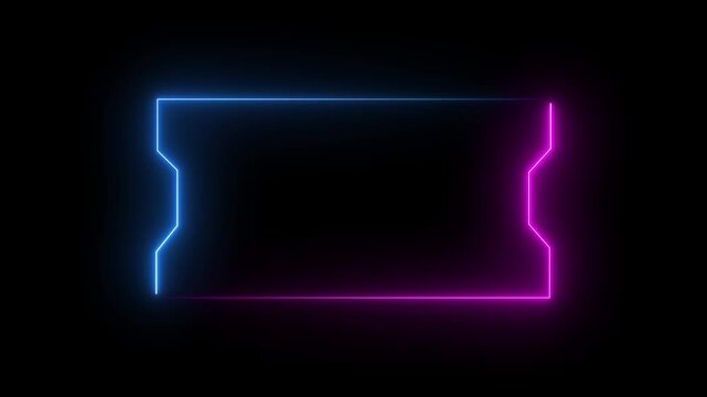 Dual-color neon frame with pink and blue halves on black background rectangle