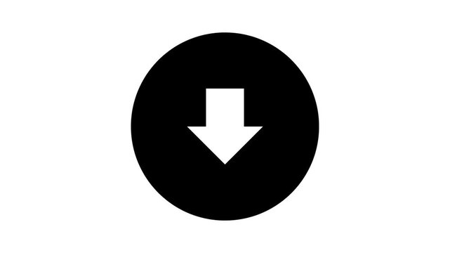A clear white arrow pointing downwards inside a solid black circle, commonly used as a digital icon representing download actions, scrolling, or directional guidance