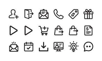 Fototapeta premium Set of 15 marketing and e-commerce outline icons, such as user, exit, mail and more.
