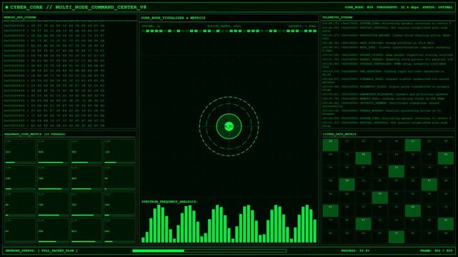 Cyber Core Multi Node Command Center Dashboard Animation.