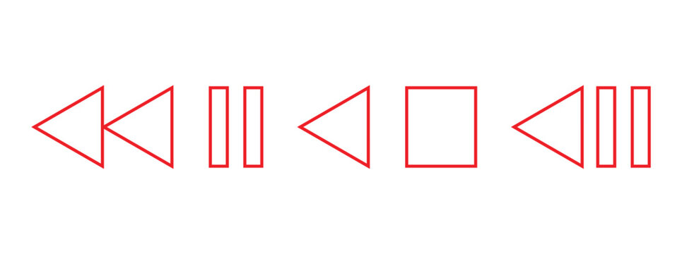 Red Play button set on white background. Play video icon collection in minimal. Video, audio, player signs isolated. Vector illustration EPS.