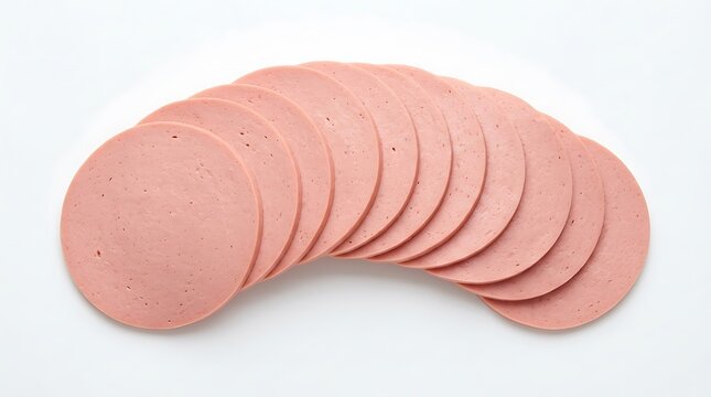 Fresh round slices of bologna sausage