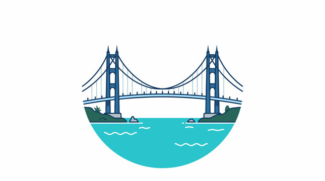 Flat vector icon of a suspension bridge over water.
Suspension bridge icon. Vector illustration of a bridge over water in flat style.