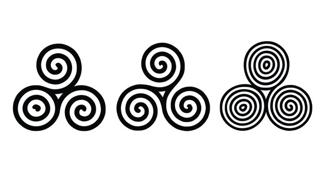 Celtic triskelion symbol set triple spiral ancient pagan vector icons isolated