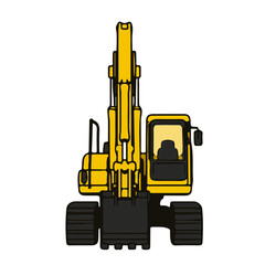 Yellow Hydraulic Excavator Front View Flat Vector Illustration Isolated on White Background © Aditya