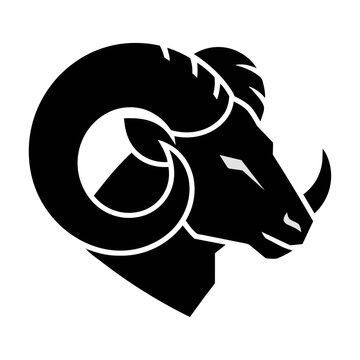 Minimalist profile of a ram head with bold spiraling horns and clean geometric lines on a solid white background mascot logo design concept
