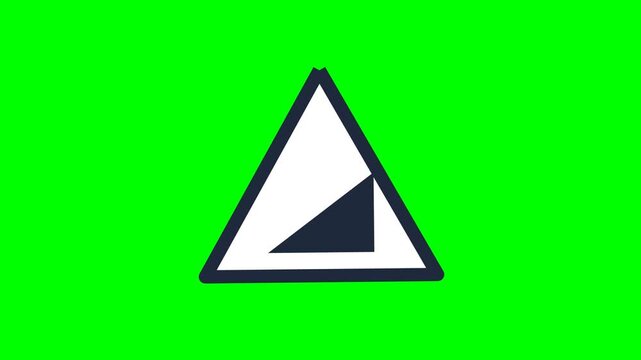 Warning Triangle Icon Animation on Green Screen | Black White Caution Symbol Motion Graphic
