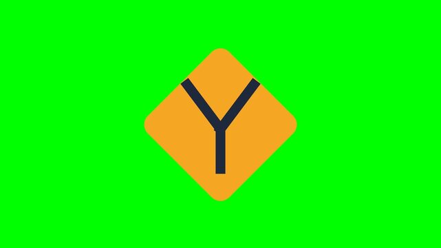 Y-Intersection Ahead Sign Icon Animation on Green Screen | Fork Junction Symbol Motion Graphic
