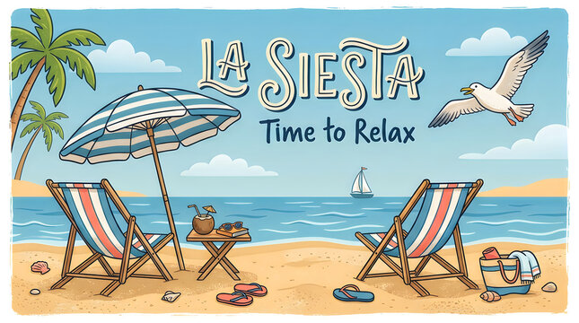 Beach chairs and umbrella at the seaside during summer