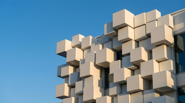 Geometric White Cubes on Building Exterior