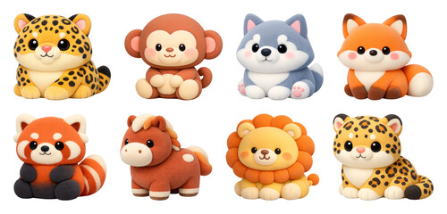Fototapeta premium PNG Adorable plush animal toys collection on transparent background
