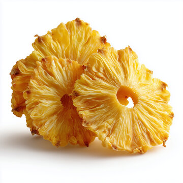 Dried Pineapple Rings Chips Isolated on White Background