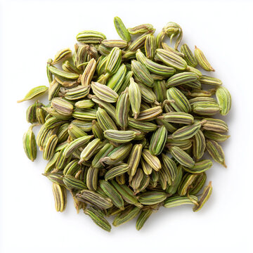 Heap of Dried Fennel Seeds Spice Isolated on White Background