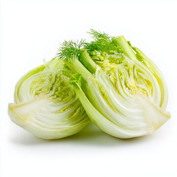 Fresh Halved Napa Cabbage or Romaine Lettuce Isolated on White Background