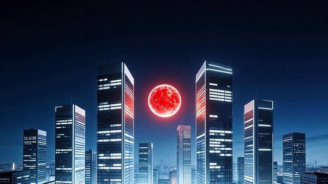 Futuristic cityscape with glowing globe