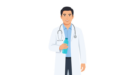 Obraz premium Male Physician Holding Translucent Cyan Water Bottle