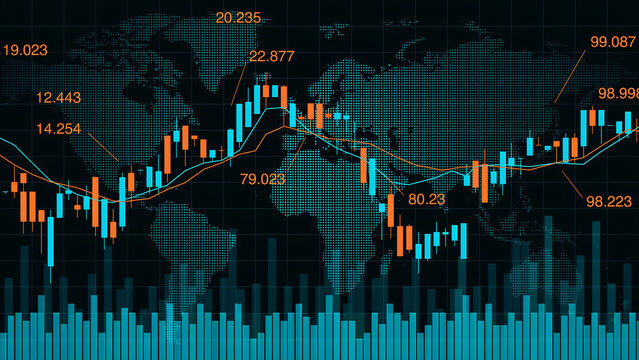 Global financial stock market chart with candlestick data analysis, business