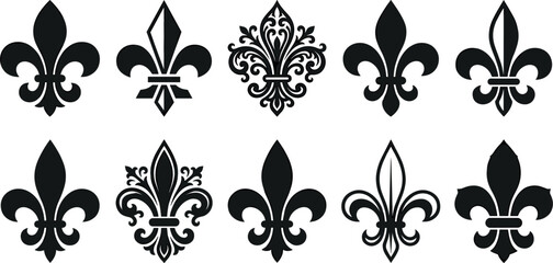 Elegant Fleur De Lis Ornament Vector Set with Ornate Baroque Heraldic Lily Symbols for Luxury Patterns Vintage Framing and Royal Brandings © Md