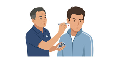 Fototapeta premium Sports Physician Taking Earlobe Blood Sample from Athlete