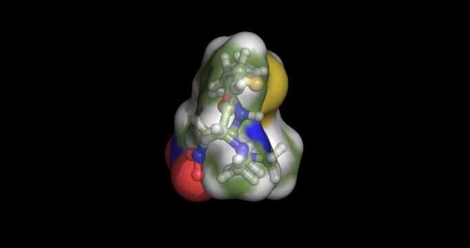 Ranitidine, H2 receptor antagonist for reducing gastric acid secretion, 3D molecule spinning, 4K