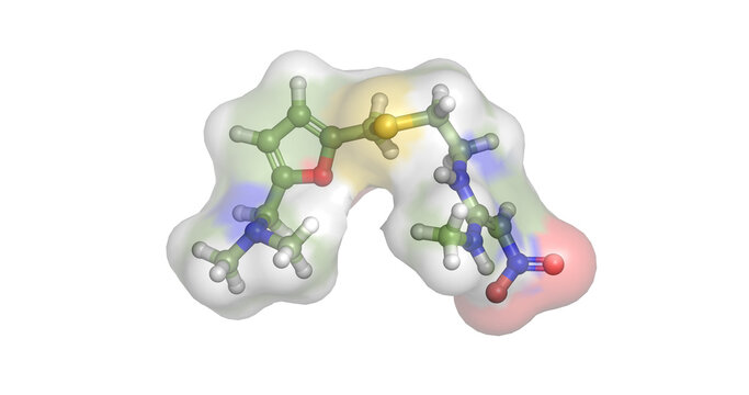 Ranitidine, H2 receptor antagonist for reducing gastric acid secretion, 3D molecule 4K