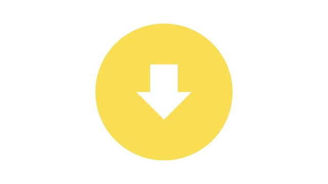 Bright yellow circular icon featuring a crisp white downward arrow, symbolizing download, save, or directional guidance for seamless digital user interfaces