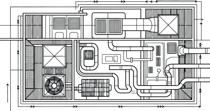 Down schematic plan of hvac ductwork and ventilation systems
