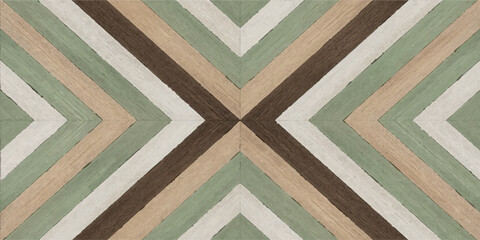 Abstract Geometric Pattern: A symmetrical geometric pattern featuring intersecting diagonal lines in shades of green, brown, and beige, creating a visually striking and modern design. © Srk