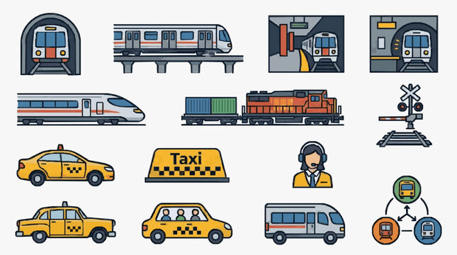 Illustrated Urban Transportation Icons.