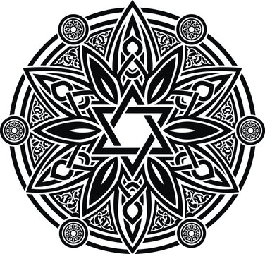 Intricate islamic mandla design with symmetrical patterns against a white background