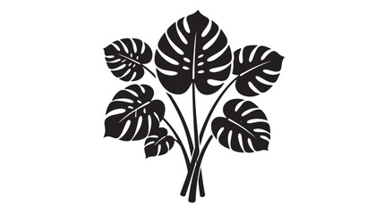 Monstera leaf silhouette vector, tropical plant foliage illustration, black palm leaves bunch, exotic botanical floral element for summer design © Sabir