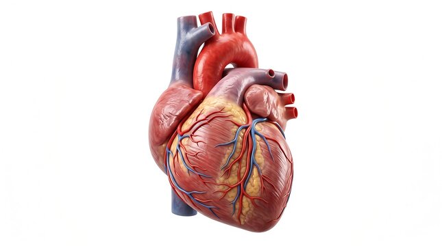 Anatomically correct human heart model isolated on a clean white background for medical study