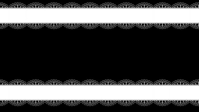 White Lace Ribbon Border Frame Motion Background on Black Looped Video