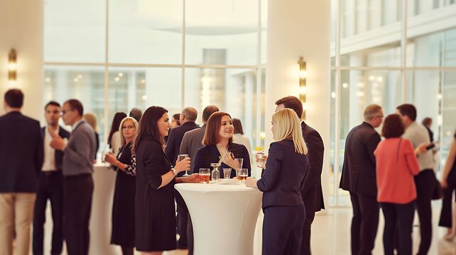  Business professionals networking at corporate event during professional conference