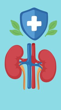 Animation of healthy kidneys with medical protection concept
