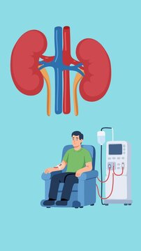 Animation of kidney dialysis blood purification procedure