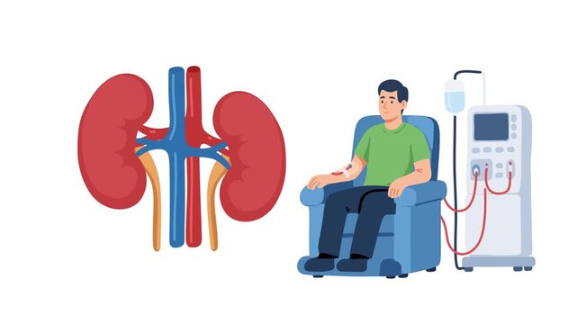 Animation of kidney dialysis blood purification procedure