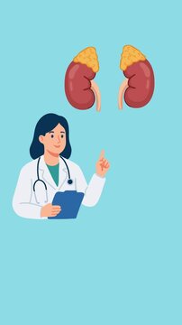 animation female doctor explaining adrenal gland anatomy