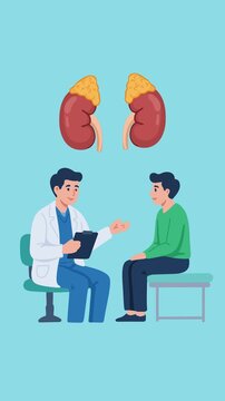 animation male doctor showing adrenal gland anatomy to patient