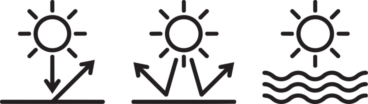 sun reflection and solar heat icons set weather vector illustration