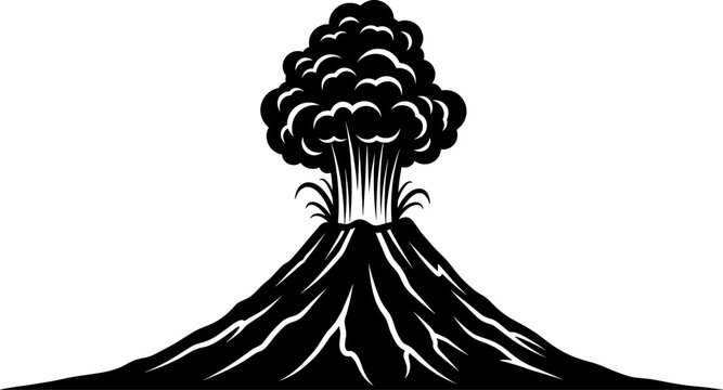 Active volcano spews a vertical plume of dark smoke and ash