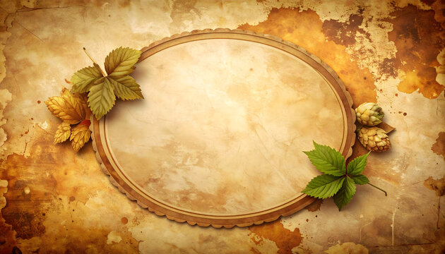 Weathered craft beer label background on aged kraft paper showing stains and a rustic artisanal mood generative AI