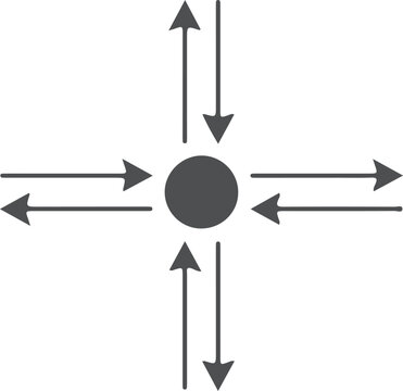 Central circle surrounded by bidirectional arrows indicating multi directional flow or data movement in digital environment for information exchange infographics.