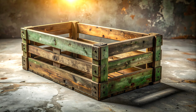 Weathered wooden beer crate sitting on a grunge concrete floor creating a vintage delivery mood generative AI