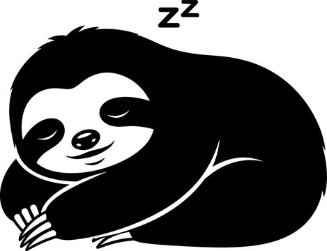 Cute cartoon sloth sleeping curled up with zzz letters vector silhouette