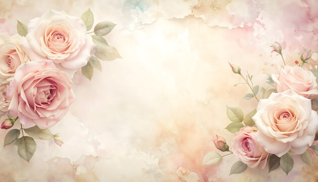 Abstract soft grunge floral wash featuring blurred rose shapes bleeding into ink stains creating a dreamy mood generative AI