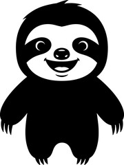 Fototapeta premium Happy cartoon sloth standing facing forward black and white vector illustration