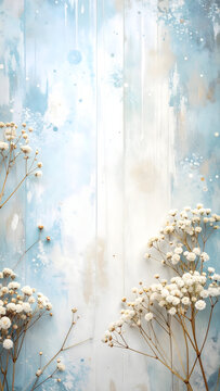 Scattered dried baby breath resting on a pastel background creating a delicate mood generative AI